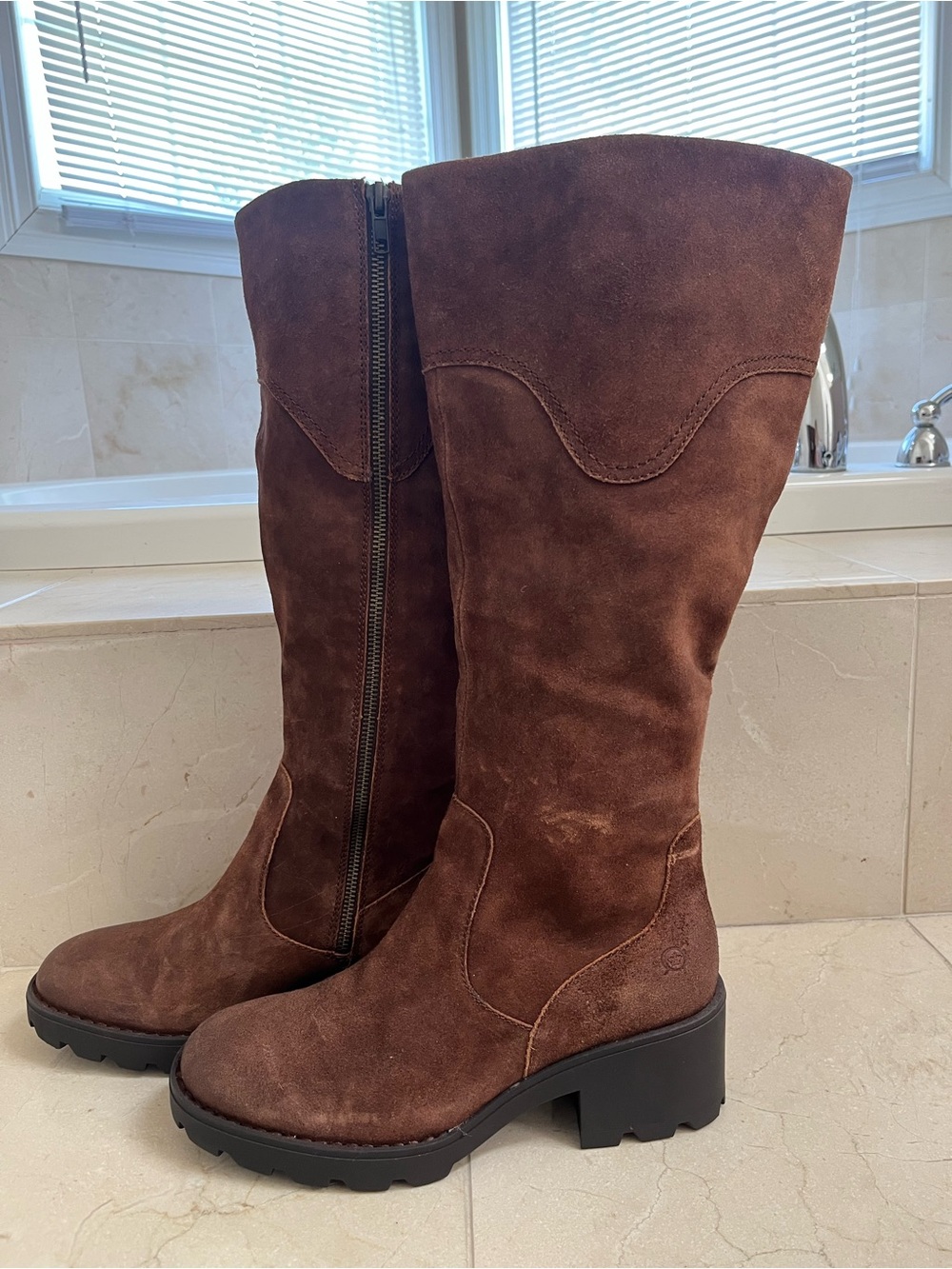 Born Brown Suede Mid-Calf Heeled Boots